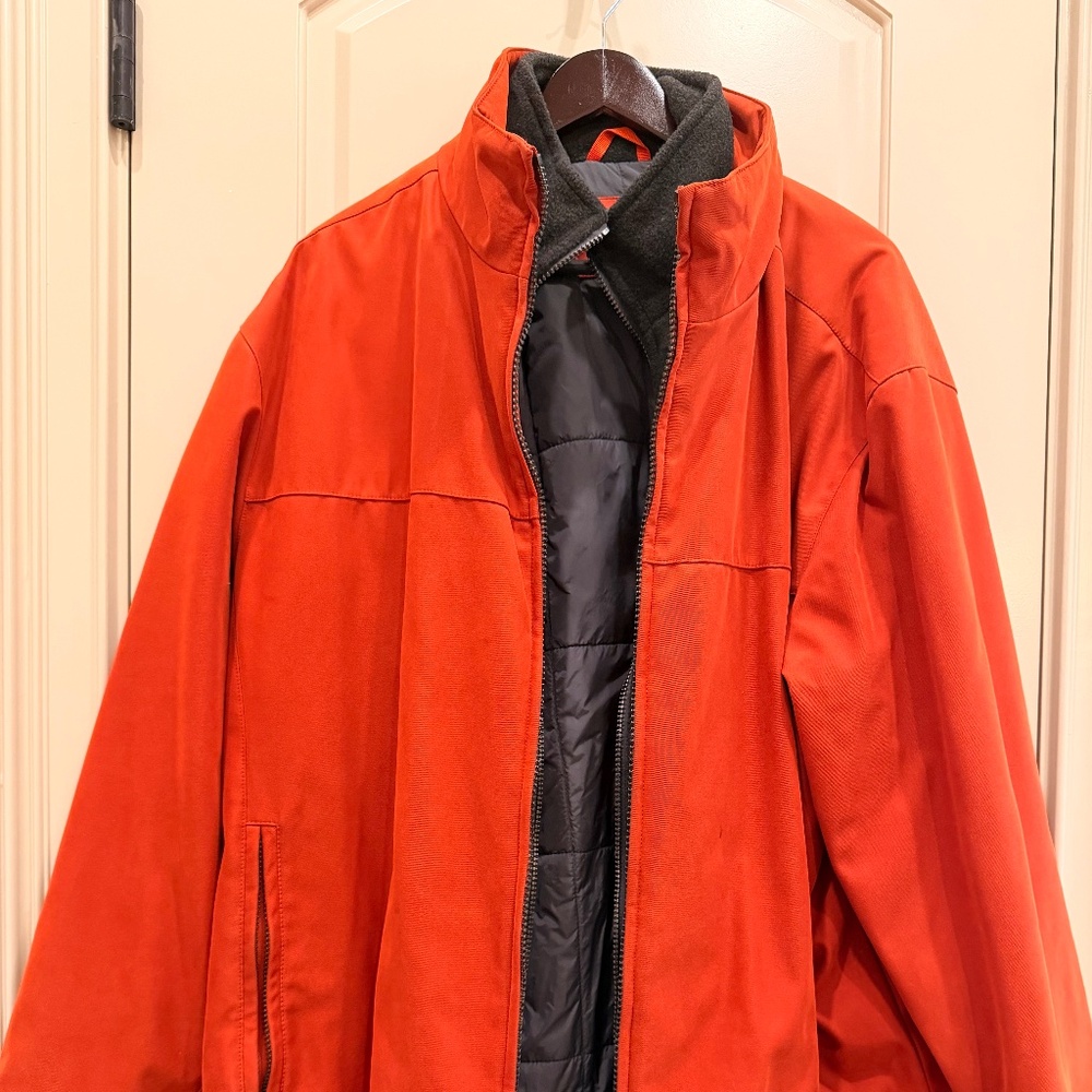 Johnston & Murphy Men's Large Orange Gray Fleece Lined Winter Jacket Coat Zip